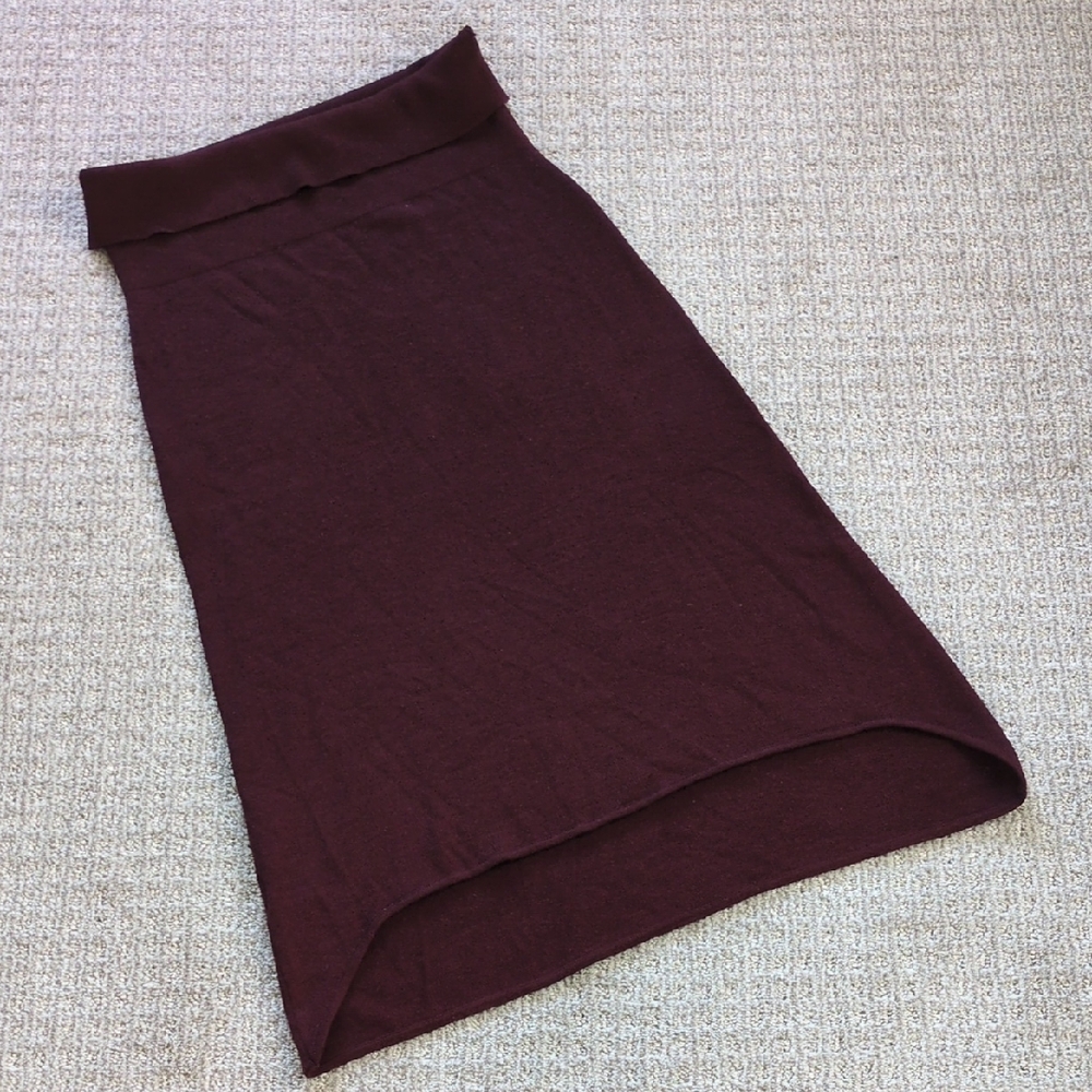 INCREDIBLE Animale France Burgundy Wool Hi-Lo Midi Skirt w/Fold Waist, Sz XL